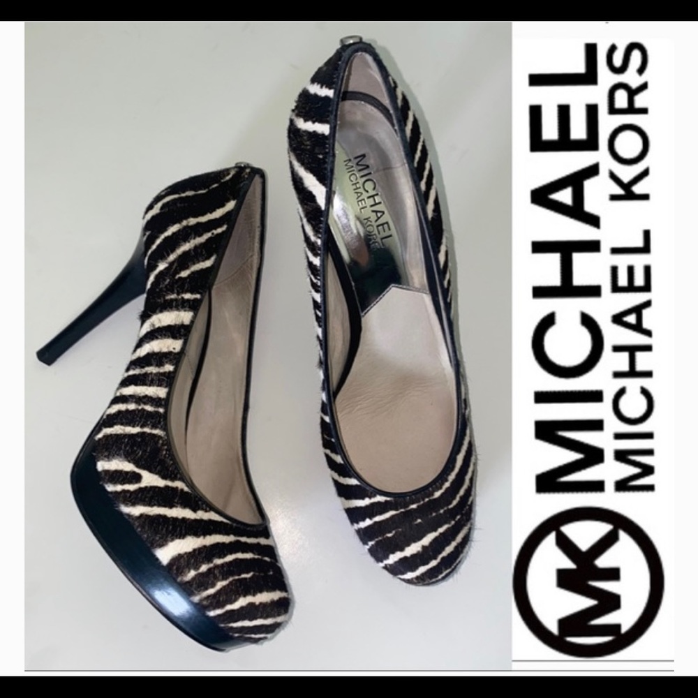 Michael Kors size 8.5 calf hair zebra print heels gorgeous  4” heel round toe